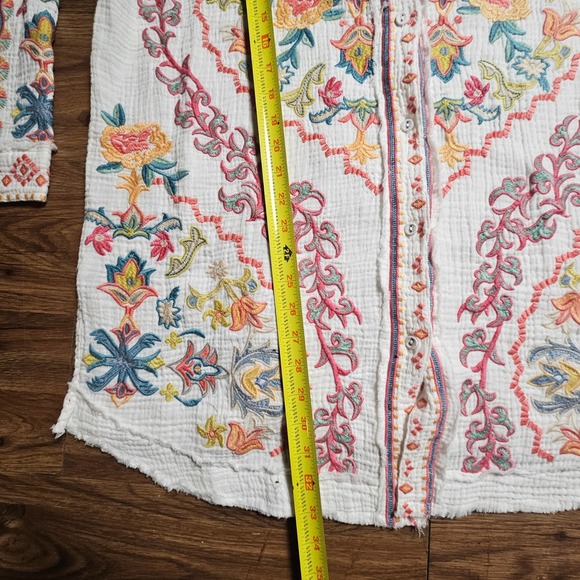 Johnny Was Toyah Floral Embroidered Gauze Tunic Shirt L Wearable Art Boho - Picture 7 of 7